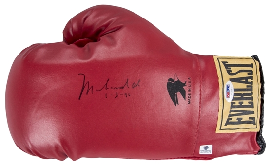 Muhammad Ali Autographed and Inscribed "1-3-96" Red Everlast Glove (PSA/DNA)